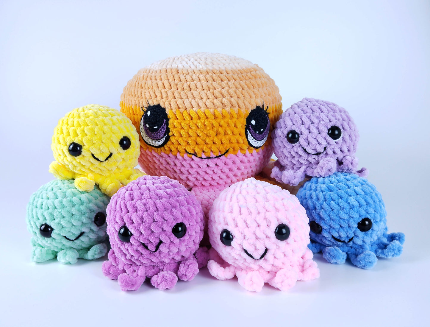 Crocheted Octopus Mom and Her Tiny Tots