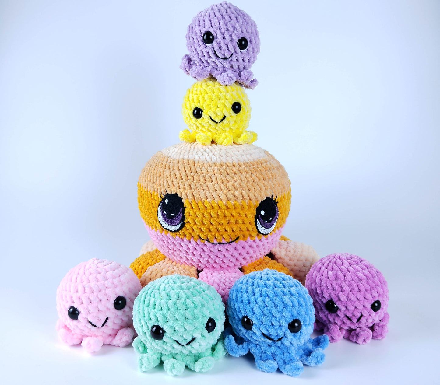 Crocheted Octopus Mom and Her Tiny Tots